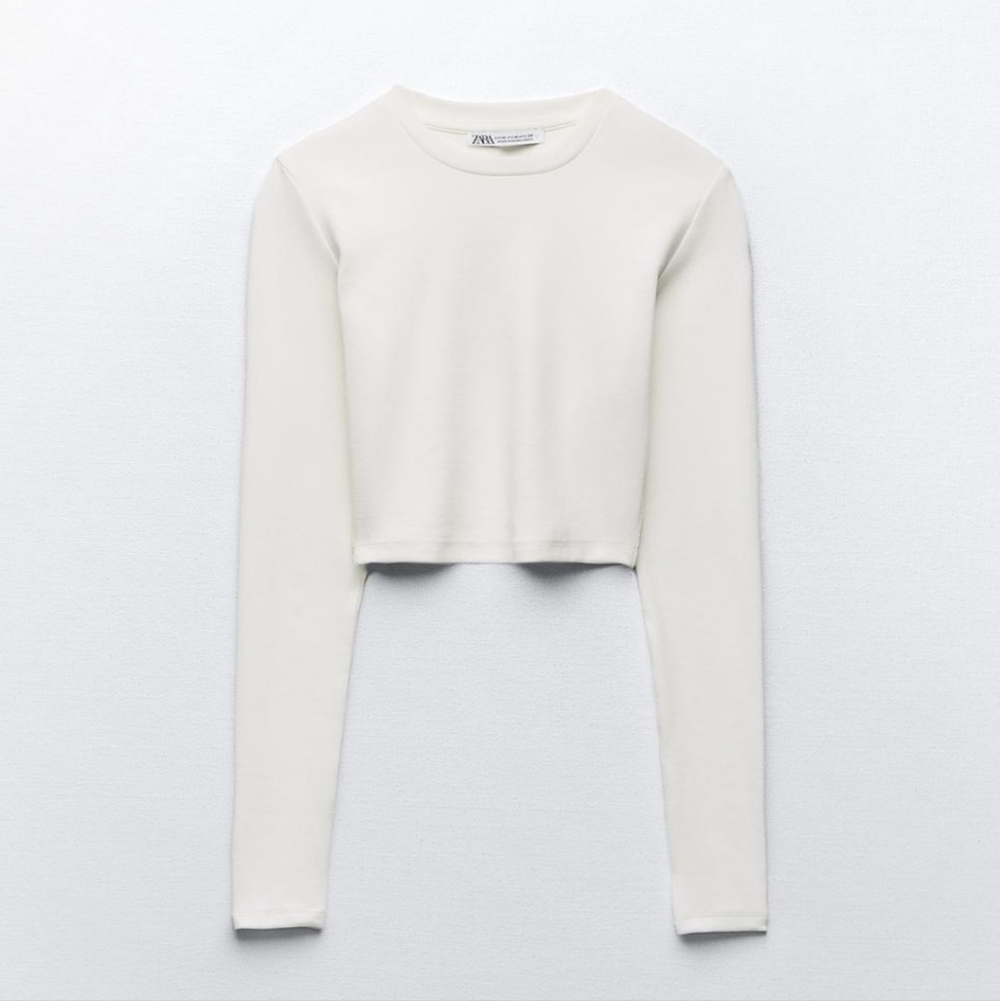 NWOT Zara Cotton And Modal Crop Top Oyster White Sz M